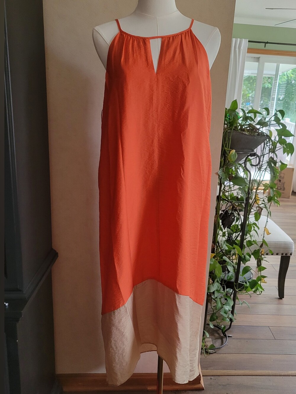 The Limited Orange and Cream Midi Dress